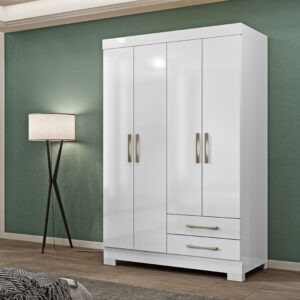 Roupeiro Perola com 4 Portas e 2 Gavetas