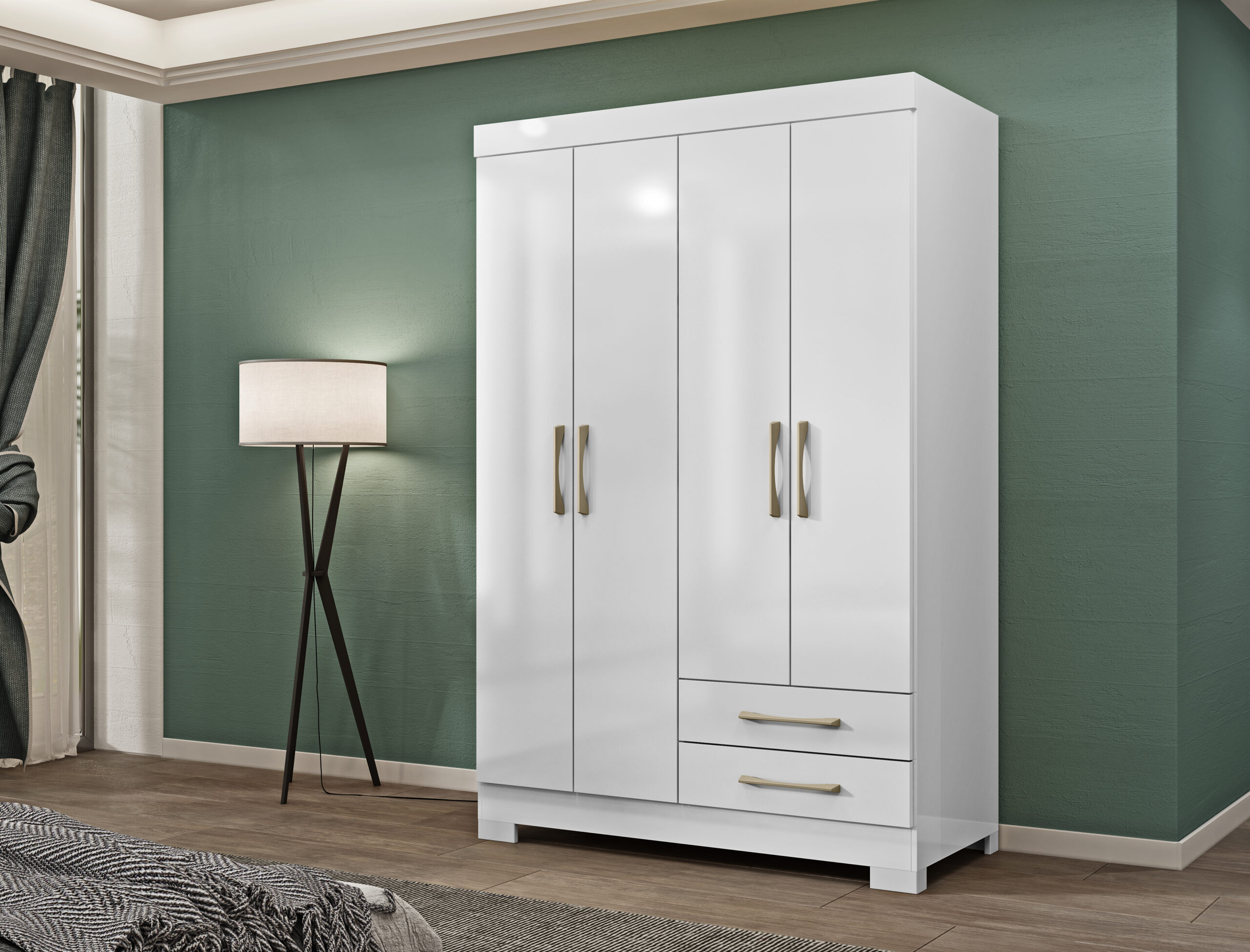 Roupeiro Perola com 4 Portas e 2 Gavetas