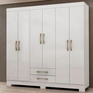 Roupeiro Perola com 6 Portas e 2 Gavetas
