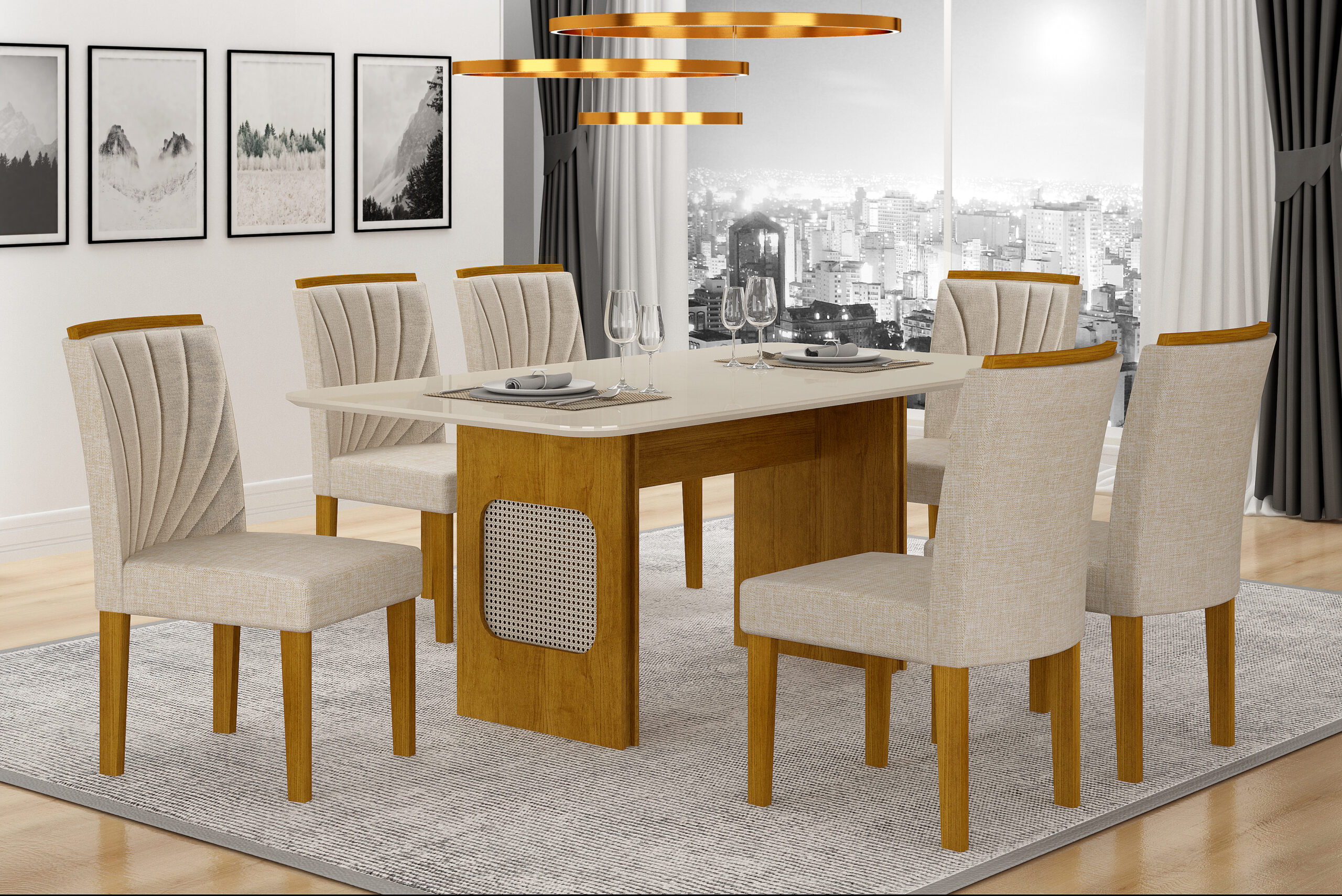 Mesa Lara 1,60 com 6 Cadeiras
