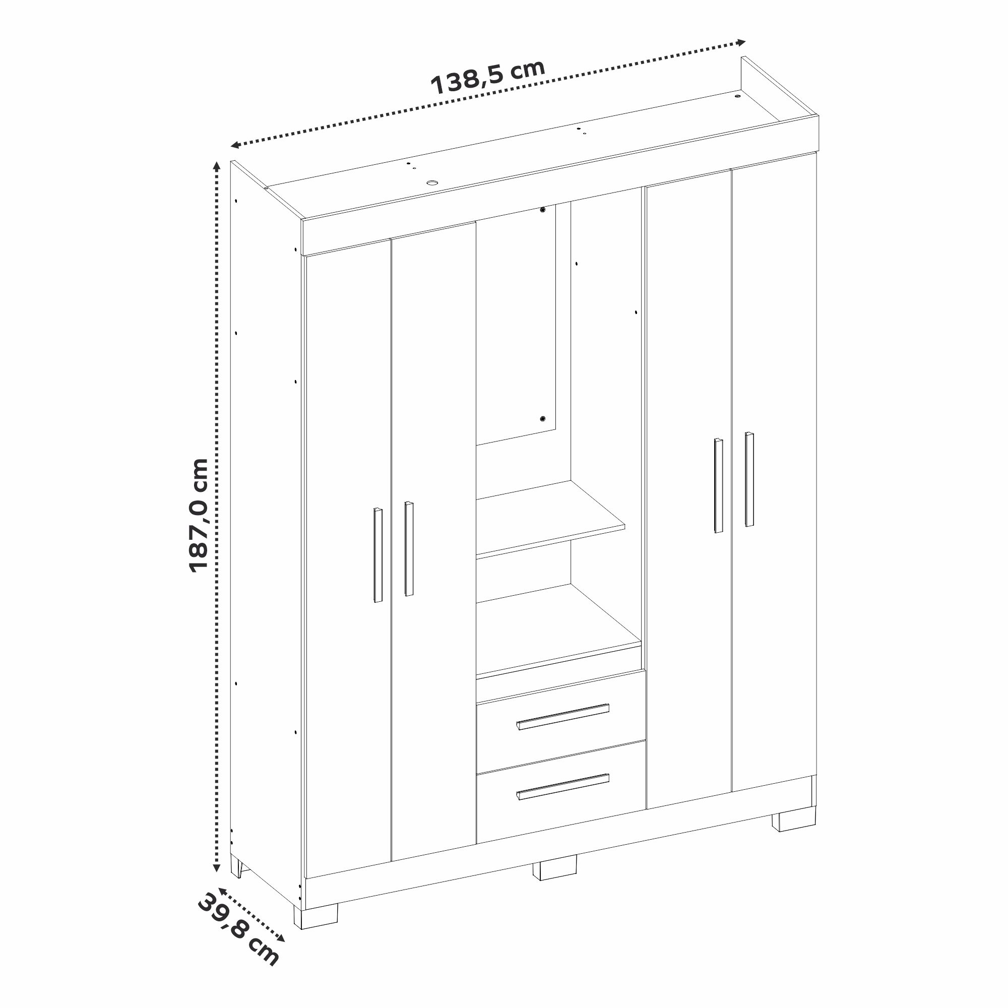 Roupeiro Notavel NT 6055 com 4 Portas e 2 Gavetas - Imagem 7